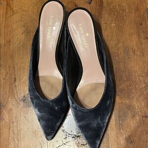 Kate Spade Navy Blue/Black kitten heels Velvet Mules
